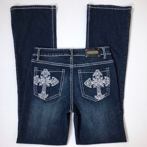 Tru Luxe Dark Wash Cross Pocket Embellished Jeans